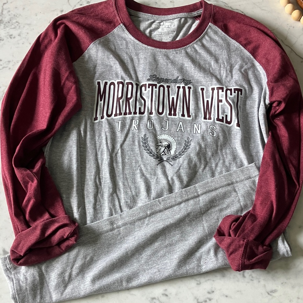 Morristown West Trojans Raglan Shirt - Heather Gray & Maroon